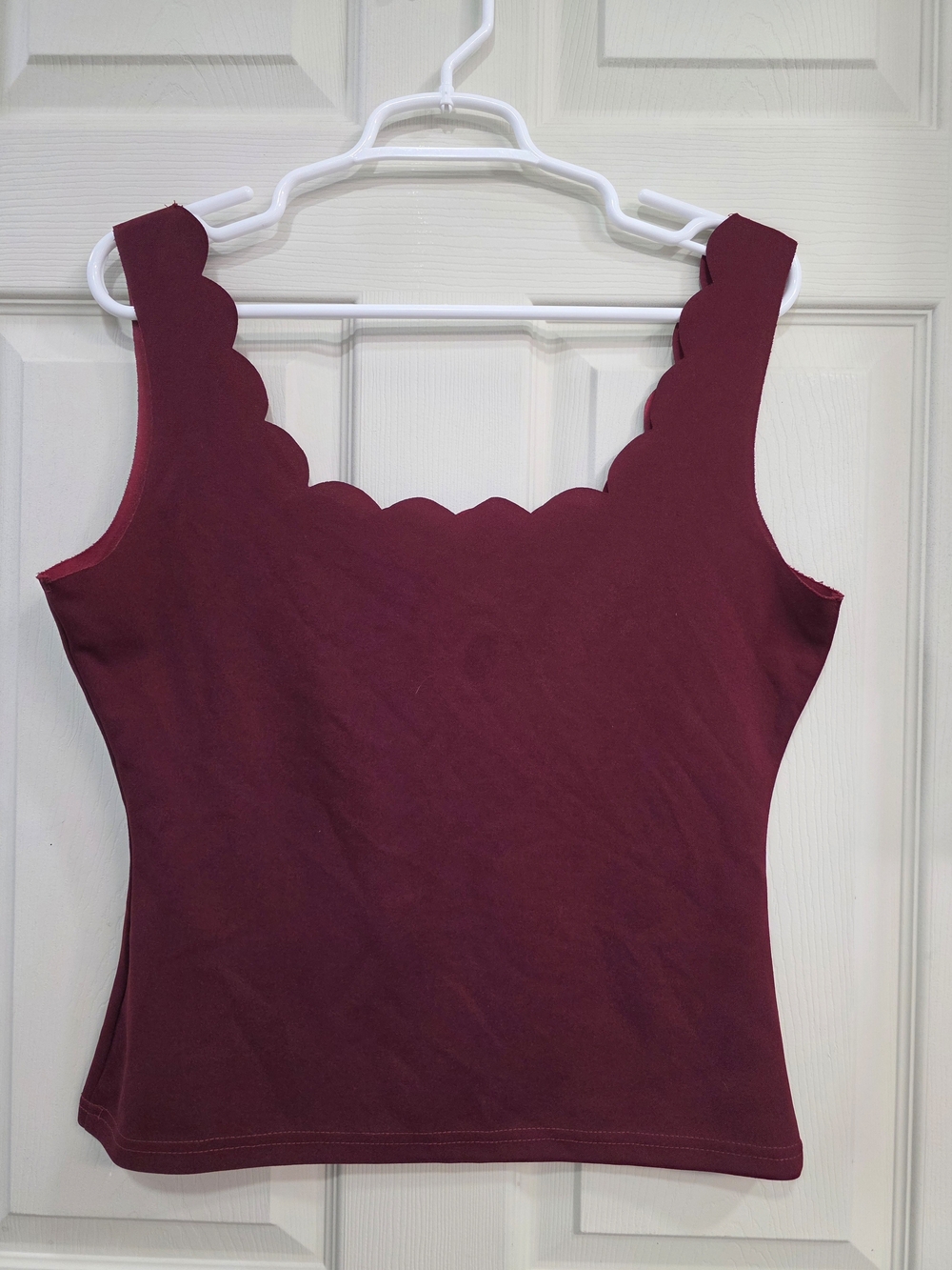 Burgundy Scalloped Neck Tank Top